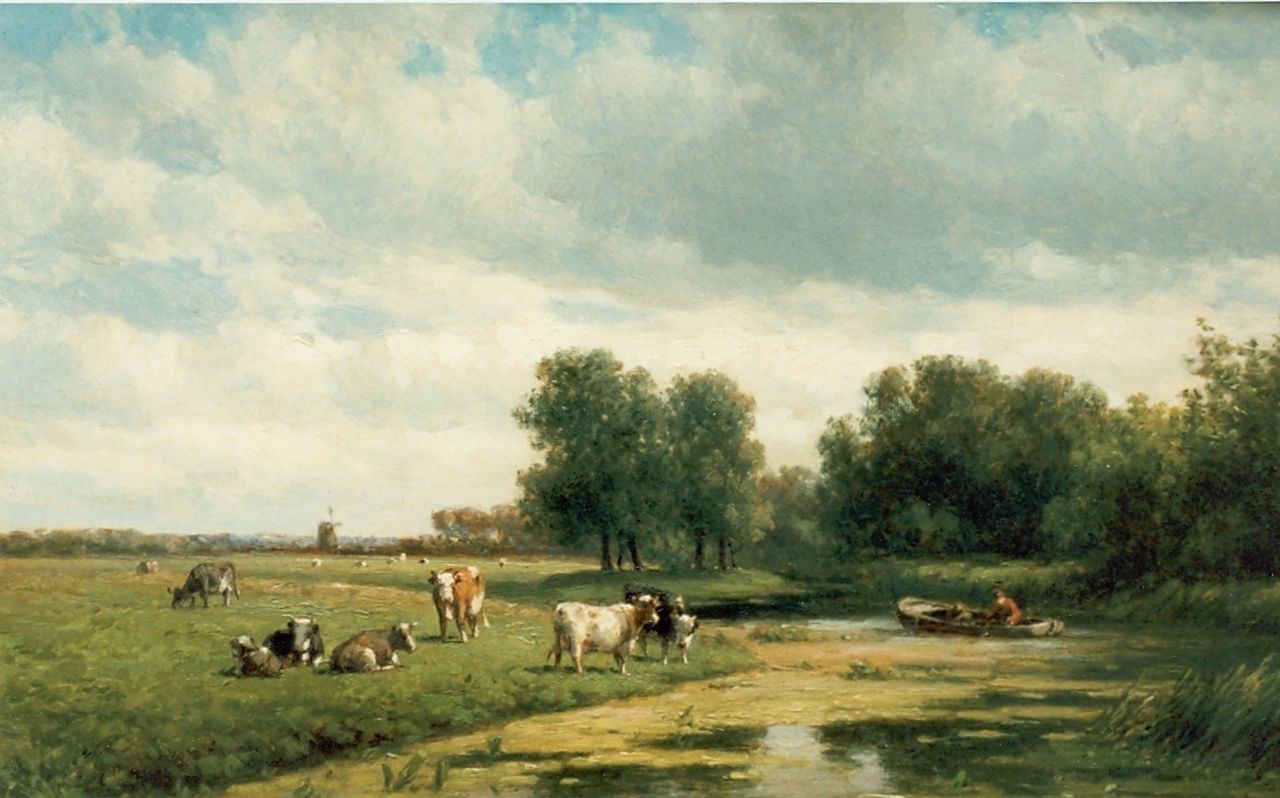 Vester W.  | Willem Vester, Polder landscape with cows, oil on canvas 30.0 x 47.7 cm, signed l.r.