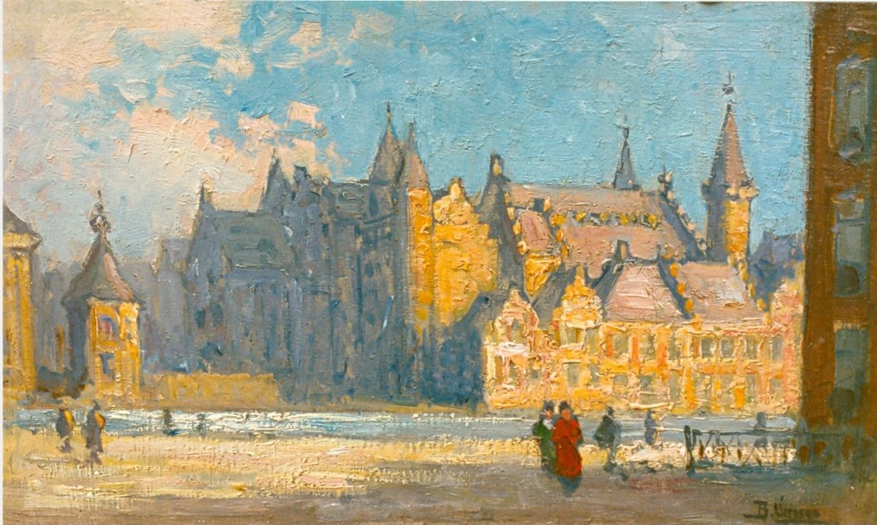 Viegers B.P.  | Bernardus Petrus 'Ben' Viegers, A view of the 'Binnenhof', The Hague, oil on panel 23.0 x 37.5 cm, signed l.r.