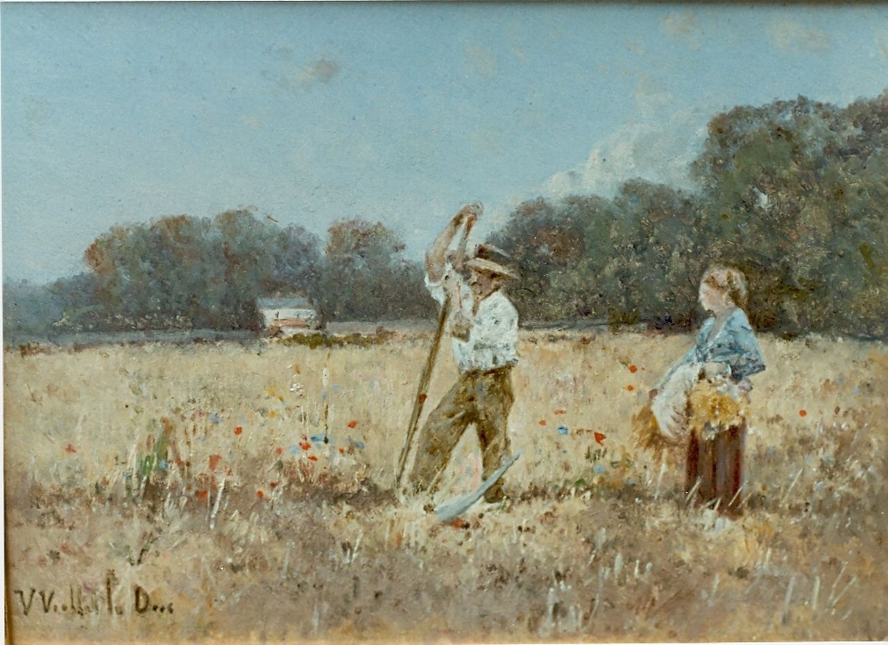 Viollet-le-Duc V.  | Victor Viollet-le-Duc, The harvest, oil on cardboard 15.5 x 21.3 cm, signed l.l.