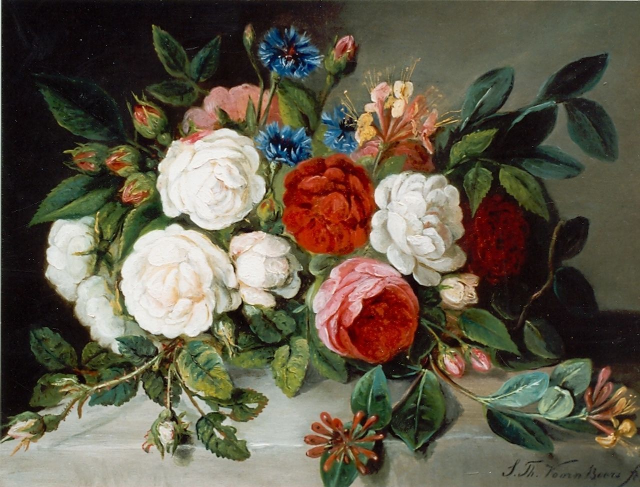 Voorn Boers S.T.  | Sebastiaan Theodorus Voorn Boers, Roses and cornflowers, oil on canvas 36.0 x 49.5 cm, signed l.r.