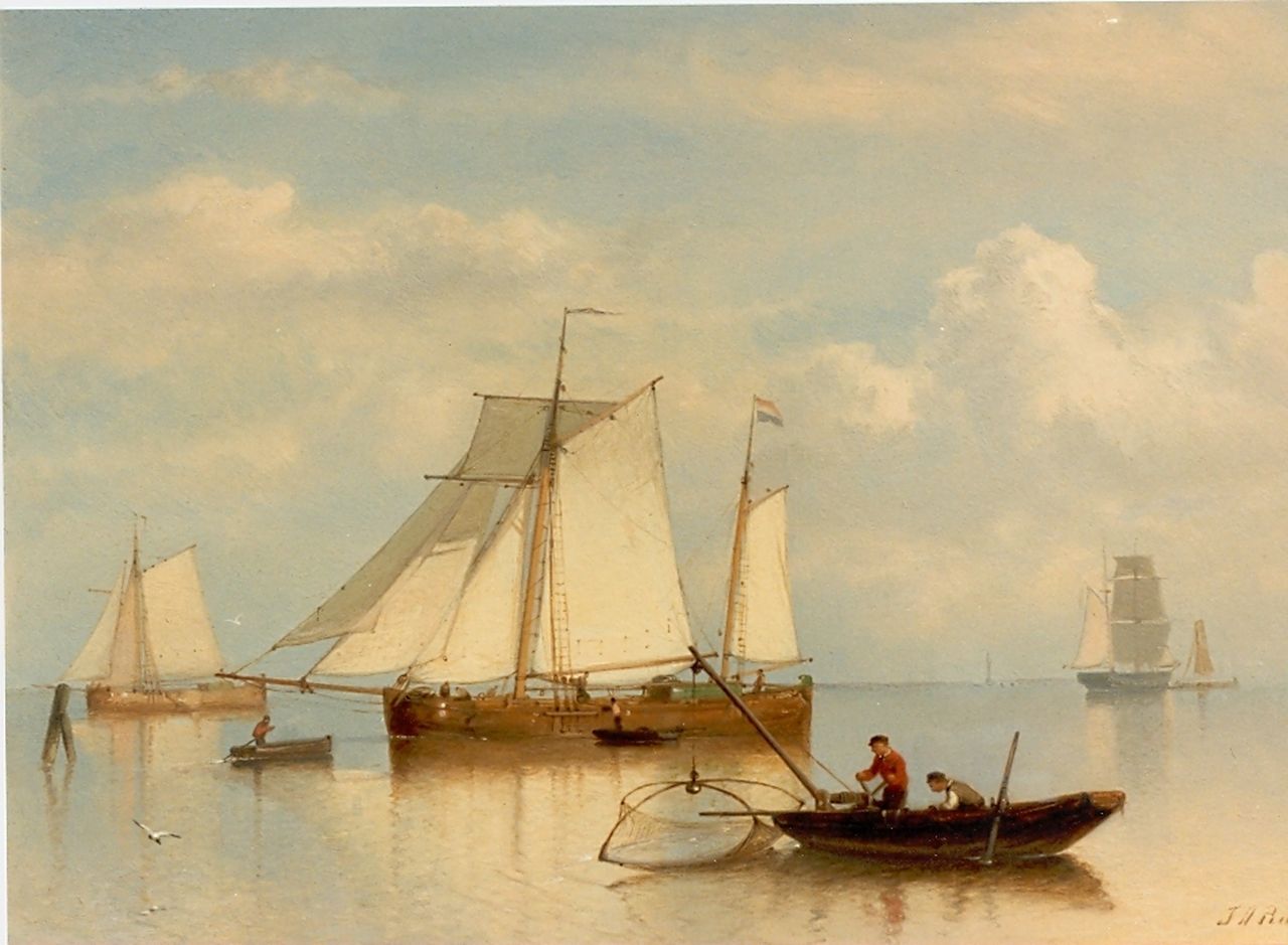 Rust J.A.  | Johan 'Adolph' Rust, Anchored boats, oil on panel 25.9 x 35.8 cm, signed l.r.