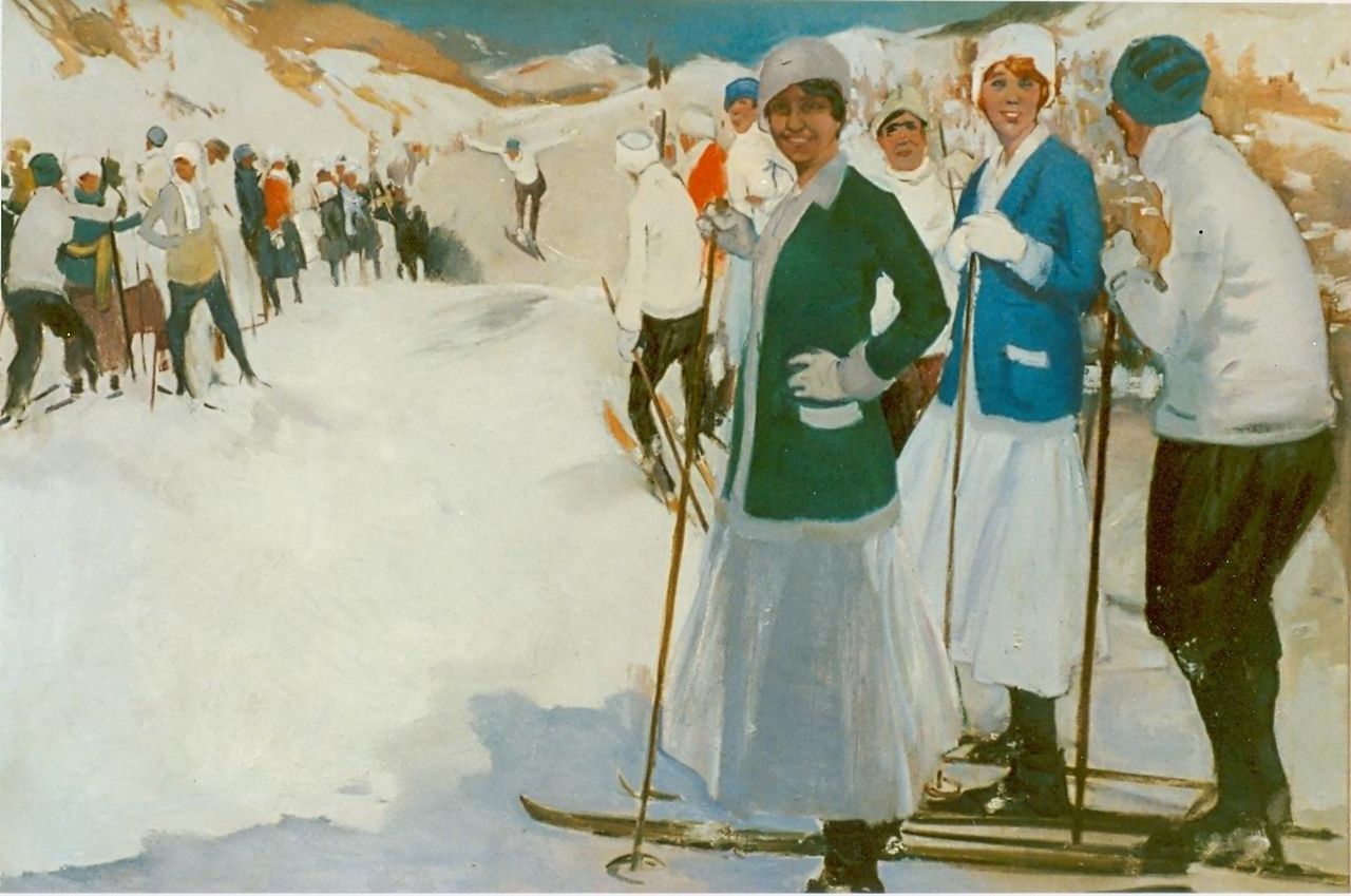 Hem P. van der | Pieter 'Piet' van der Hem, Skiing class, oil on canvas 49.6 x 64.5 cm, signed l.r.