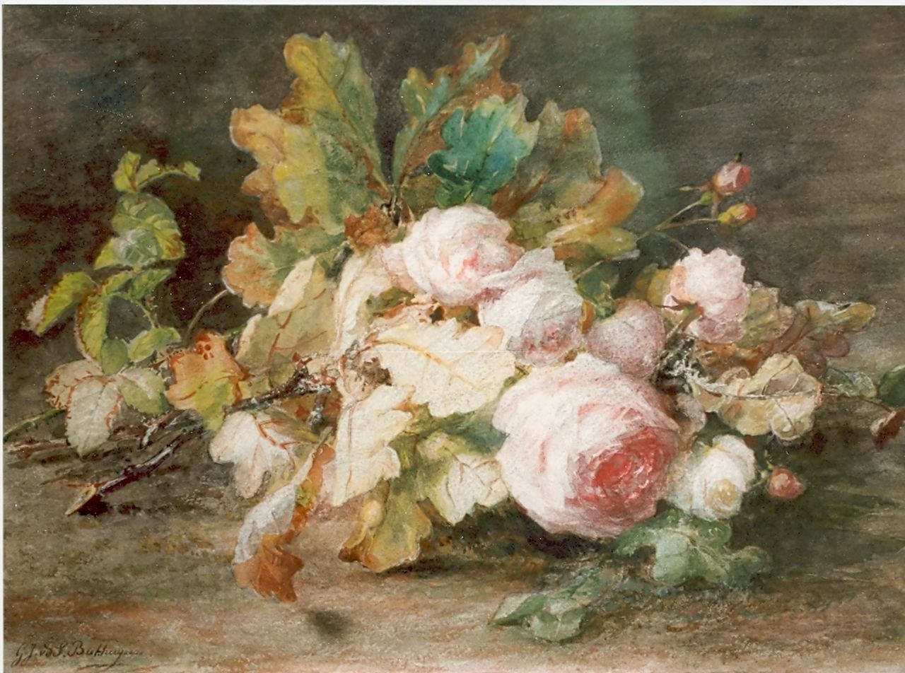 Sande Bakhuyzen G.J. van de | 'Gerardine' Jacoba van de Sande Bakhuyzen, Bourbon roses, watercolour on paper 33.5 x 48.5 cm, signed l.l.
