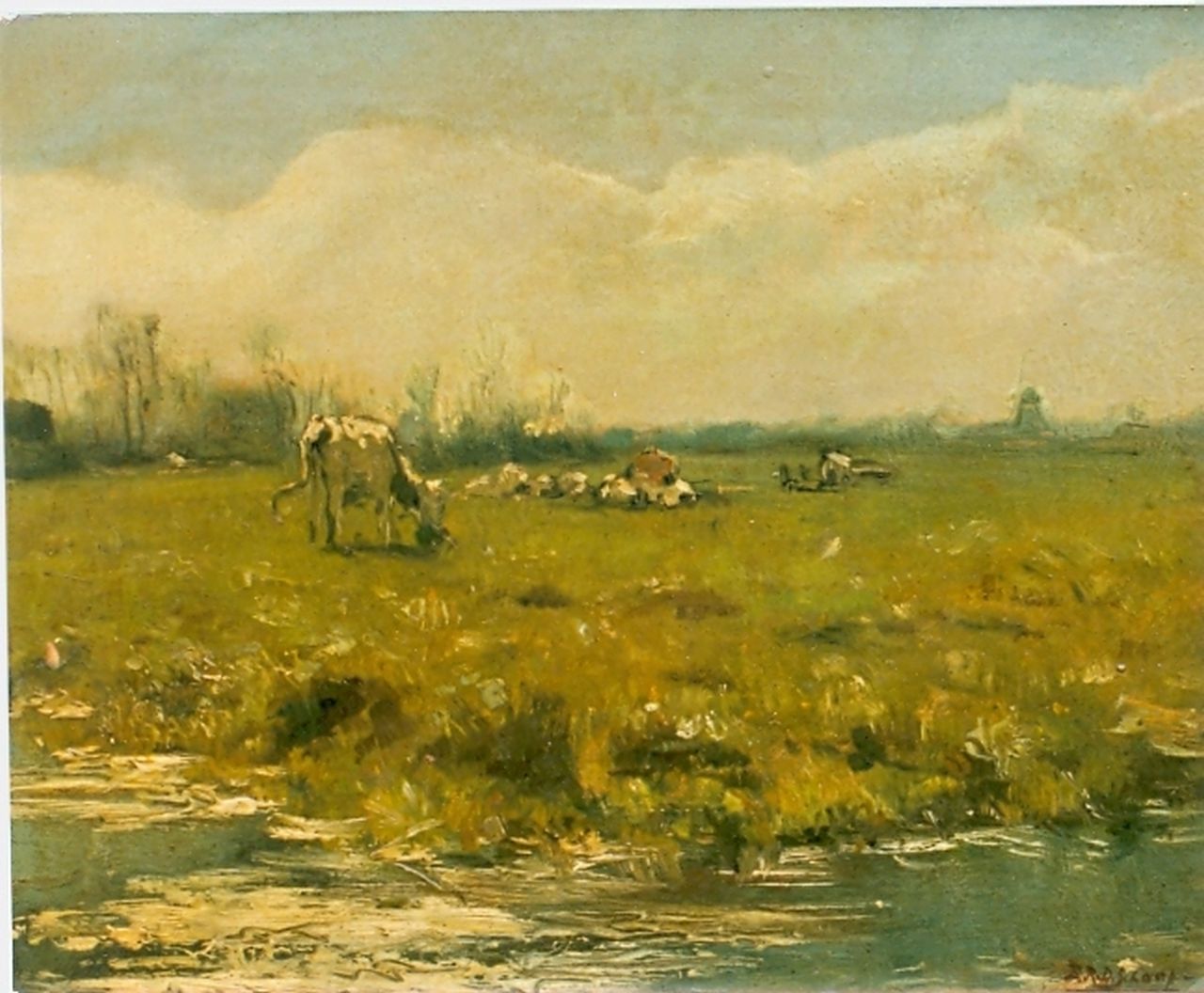 Schaap H.  | Hendrik Schaap, Cows in a meadow, oil on painter's board 24.4 x 29.3 cm, signed l.r.