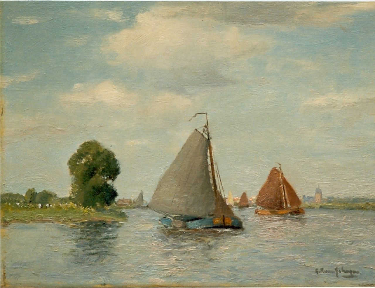 Schagen G.F. van | Gerbrand Frederik van Schagen, Vessels in full sail, oil on canvas 30.5 x 40.5 cm, signed l.r.