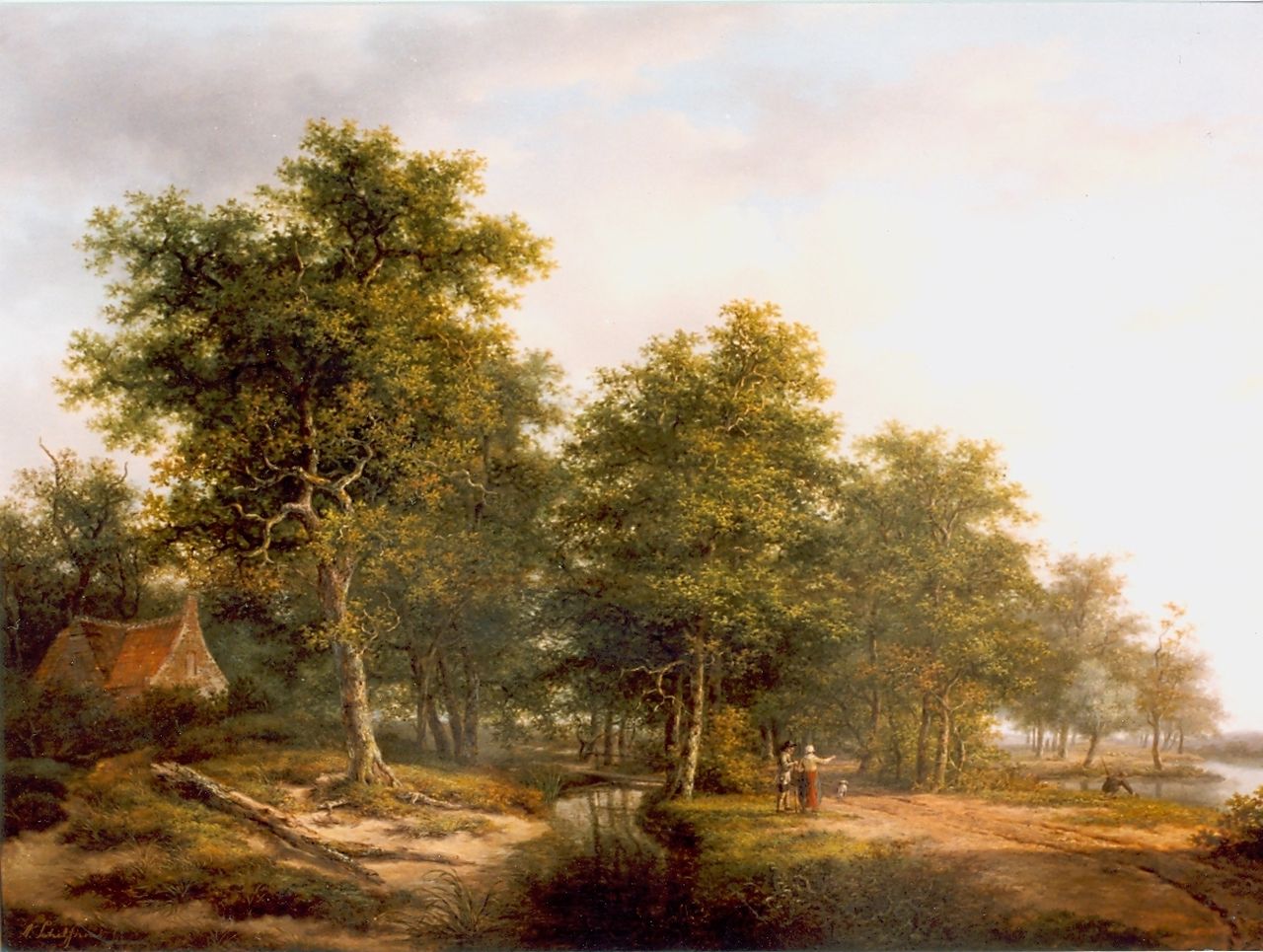 Schelfhout A.  | Andreas Schelfhout, Figures in a wooded landscape, oil on panel 52.7 x 72.0 cm, signed l.l.