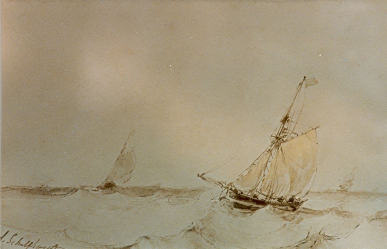 Schelfhout A.  | Andreas Schelfhout, Marine, sepia on paper 17.5 x 27.1 cm, signed l.l.