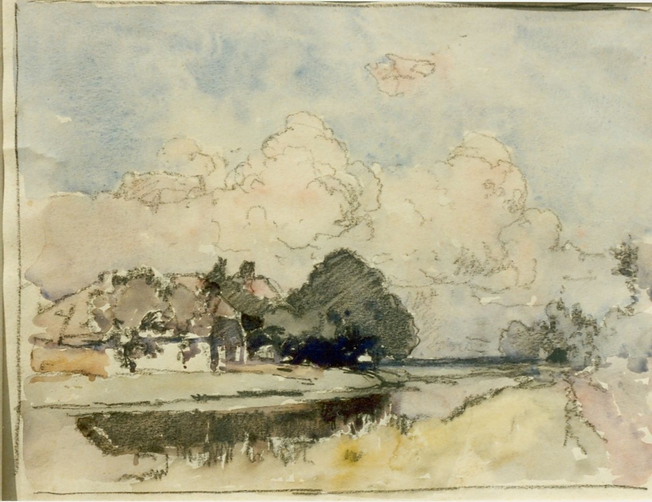 Vreedenburgh C.  | Cornelis Vreedenburgh, A farm along a canal, watercolour on paper 21.0 x 27.5 cm