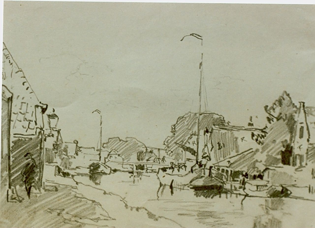 Vreedenburgh C.  | Cornelis Vreedenburgh, Moored boats, pencil on paper 11.5 x 20.5 cm