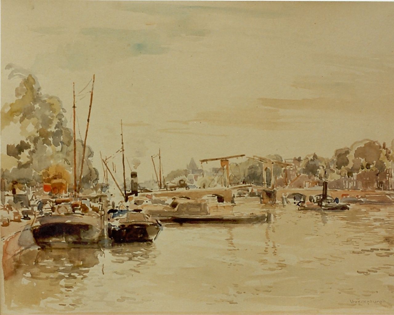 Vreedenburgh C.  | Cornelis Vreedenburgh, The river Amstel, Amsterdam, watercolour on paper 35.5 x 46.0 cm, signed l.r.