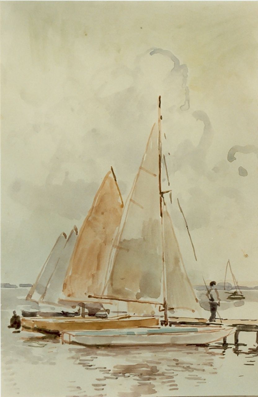 Vreedenburgh C.  | Cornelis Vreedenburgh, Moored sailing boats, watercolour on paper 19.5 x 13.5 cm
