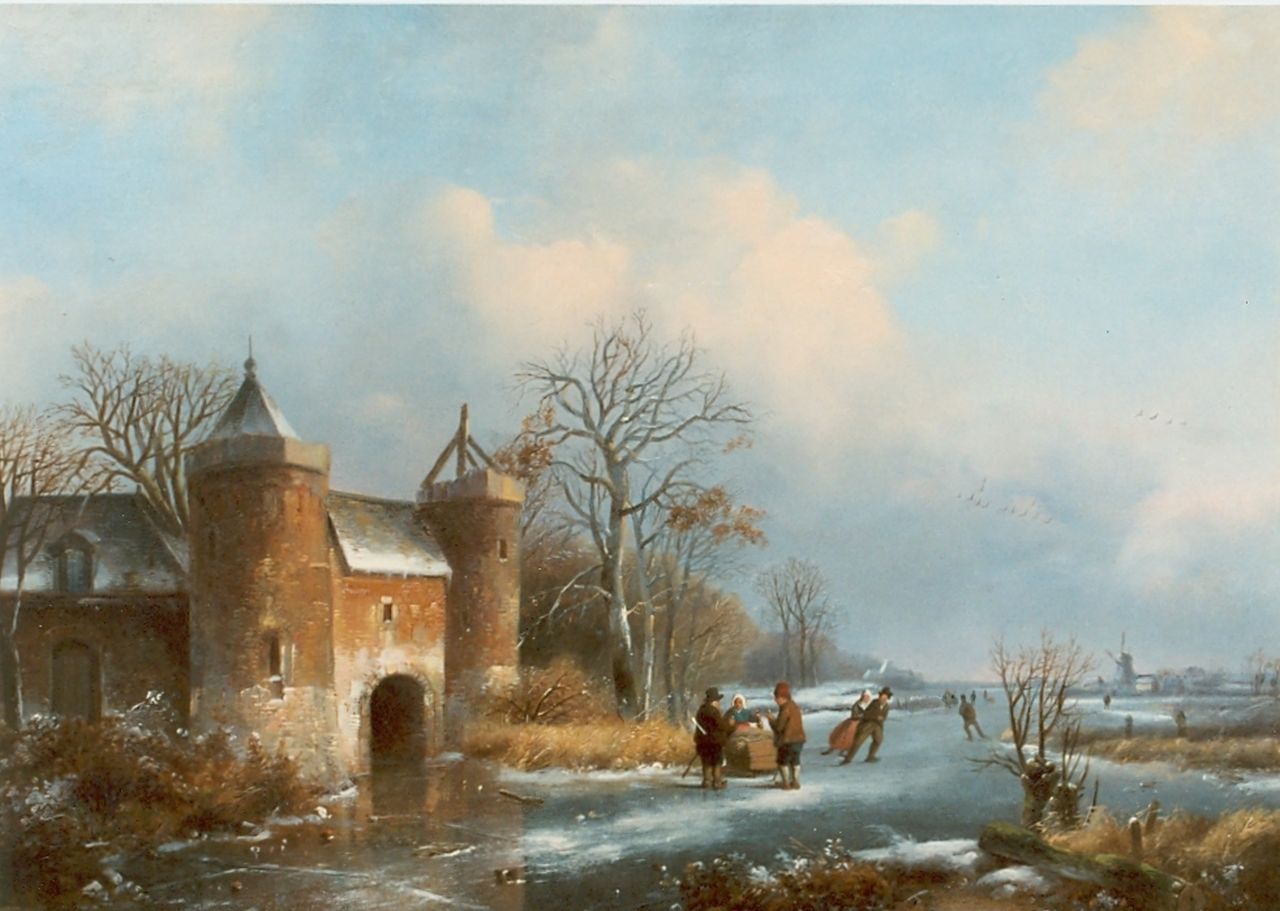 Velzen J.P. van | Johannes Petrus van Velzen, Ice sports, oil on panel 33.0 x 45.0 cm, signed l.l.