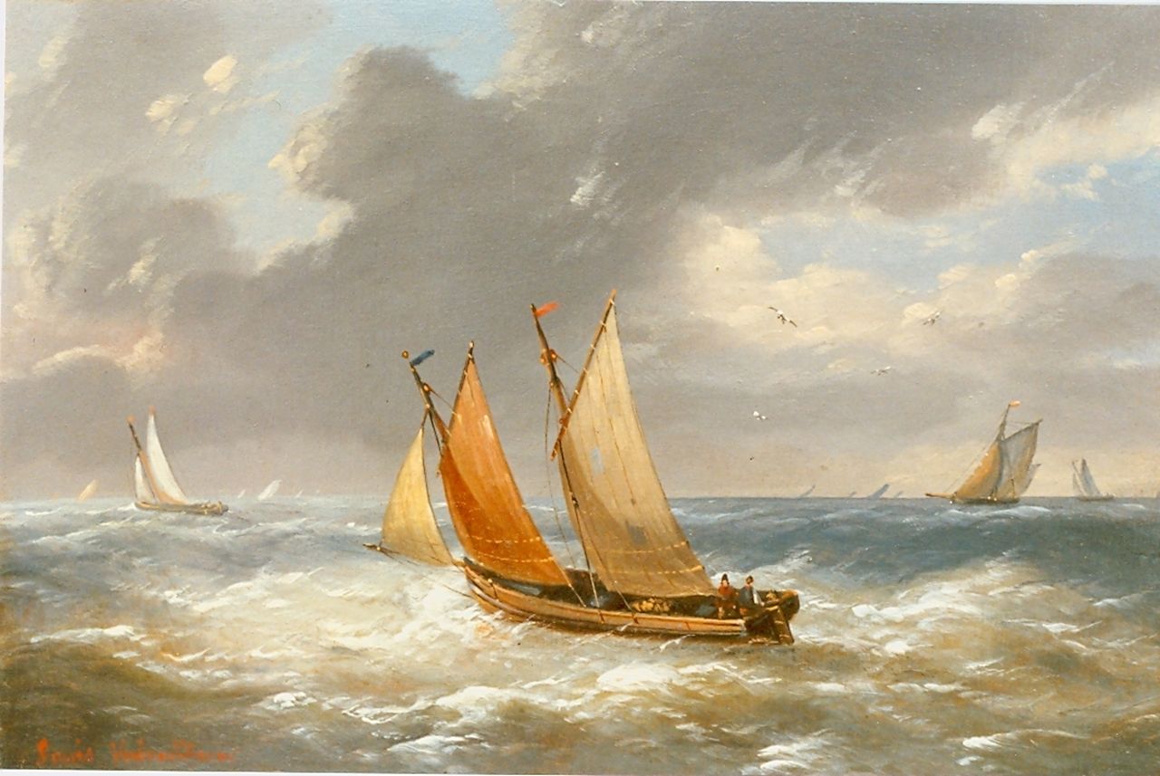 Verboeckhoven C.L.  | Charles Louis Verboeckhoven, Sea view, oil on panel 12.0 x 17.3 cm, signed l.l.