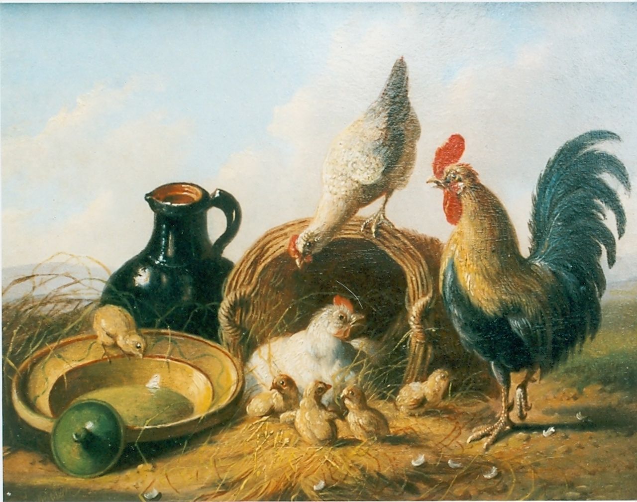 Verhoesen A.  | Albertus Verhoesen, Poultry, oil on panel 15.0 x 19.0 cm, signed l.l.