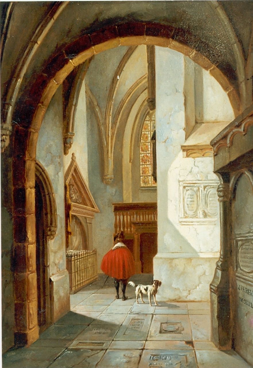 Verhoesen A.  | Albertus Verhoesen, Church interior, oil on panel 33.8 x 26.0 cm, signed l.r. and dated 1859