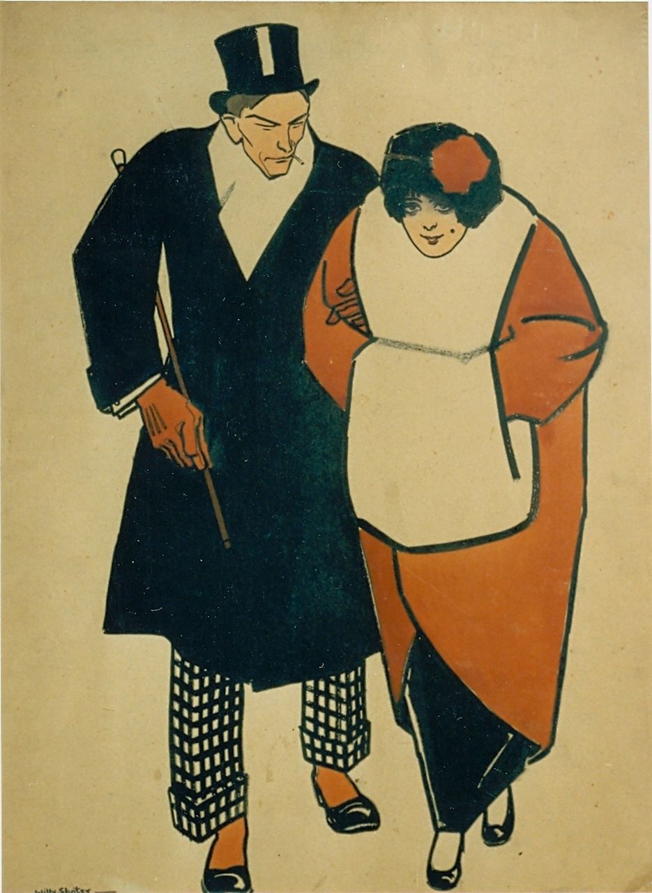 Sluiter J.W.  | Jan Willem 'Willy' Sluiter, An elegant couple, ink on paper 65.0 x 48.5 cm, signed l.l.