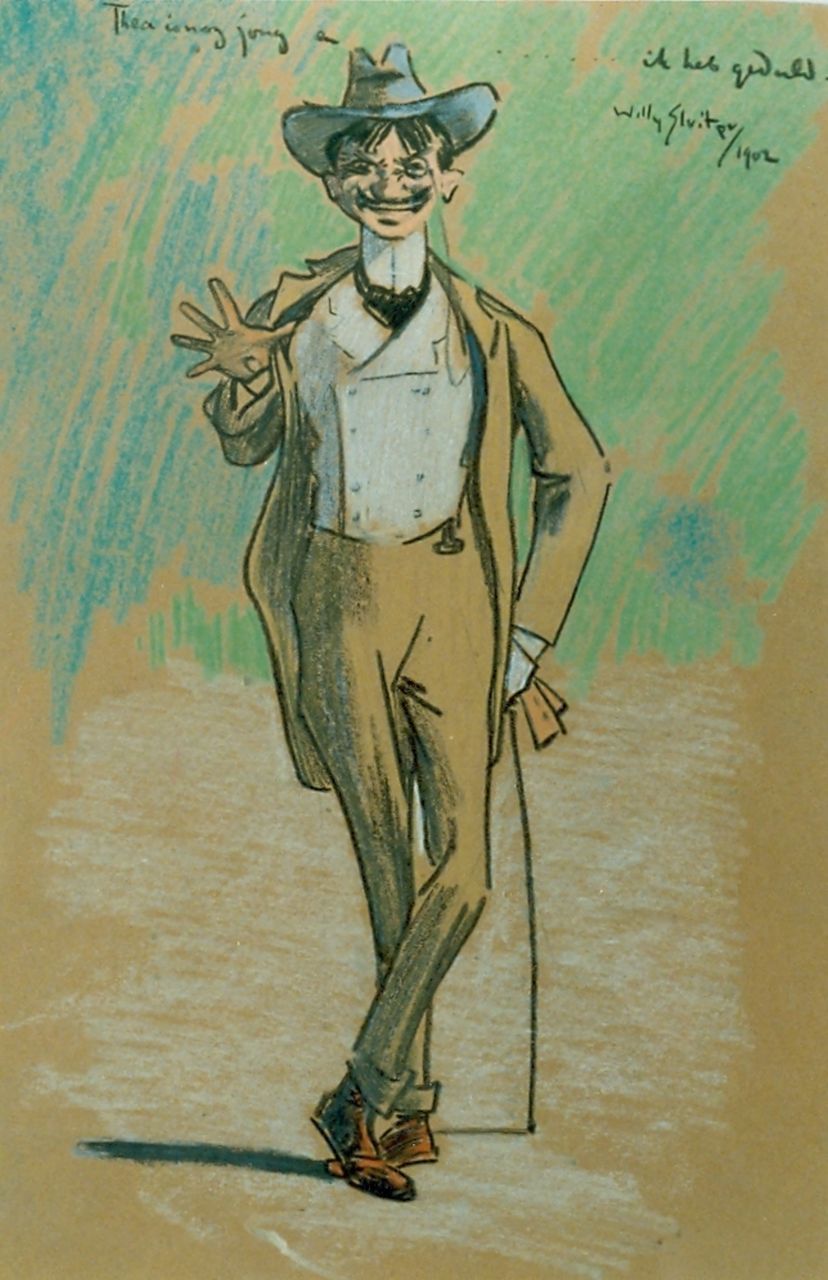 Sluiter J.W.  | Jan Willem 'Willy' Sluiter, An elegant gentleman, drawing on paper 28.0 x 22.0 cm, signed u.r.