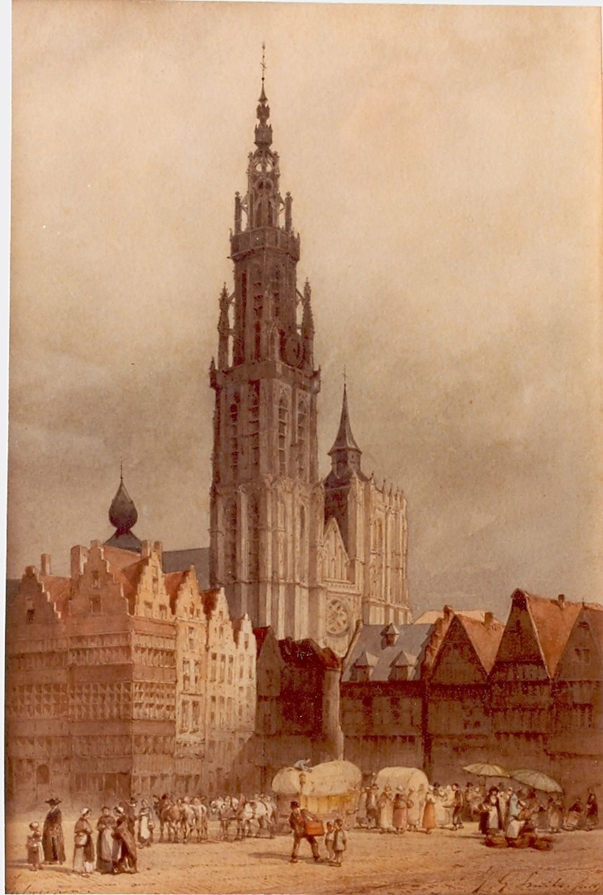 Smits J.G.  | Jan Gerard Smits, A view of Antwerpen, watercolour on paper 26.2 x 38.7 cm, signed l.l.