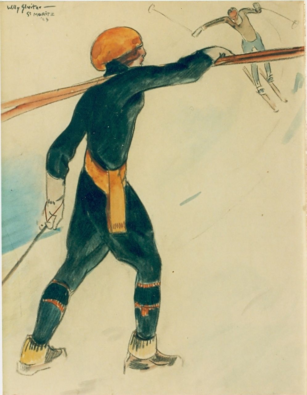 Sluiter J.W.  | Jan Willem 'Willy' Sluiter, Skiing holiday, mixed media on board 48.0 x 37.0 cm, signed u.l.