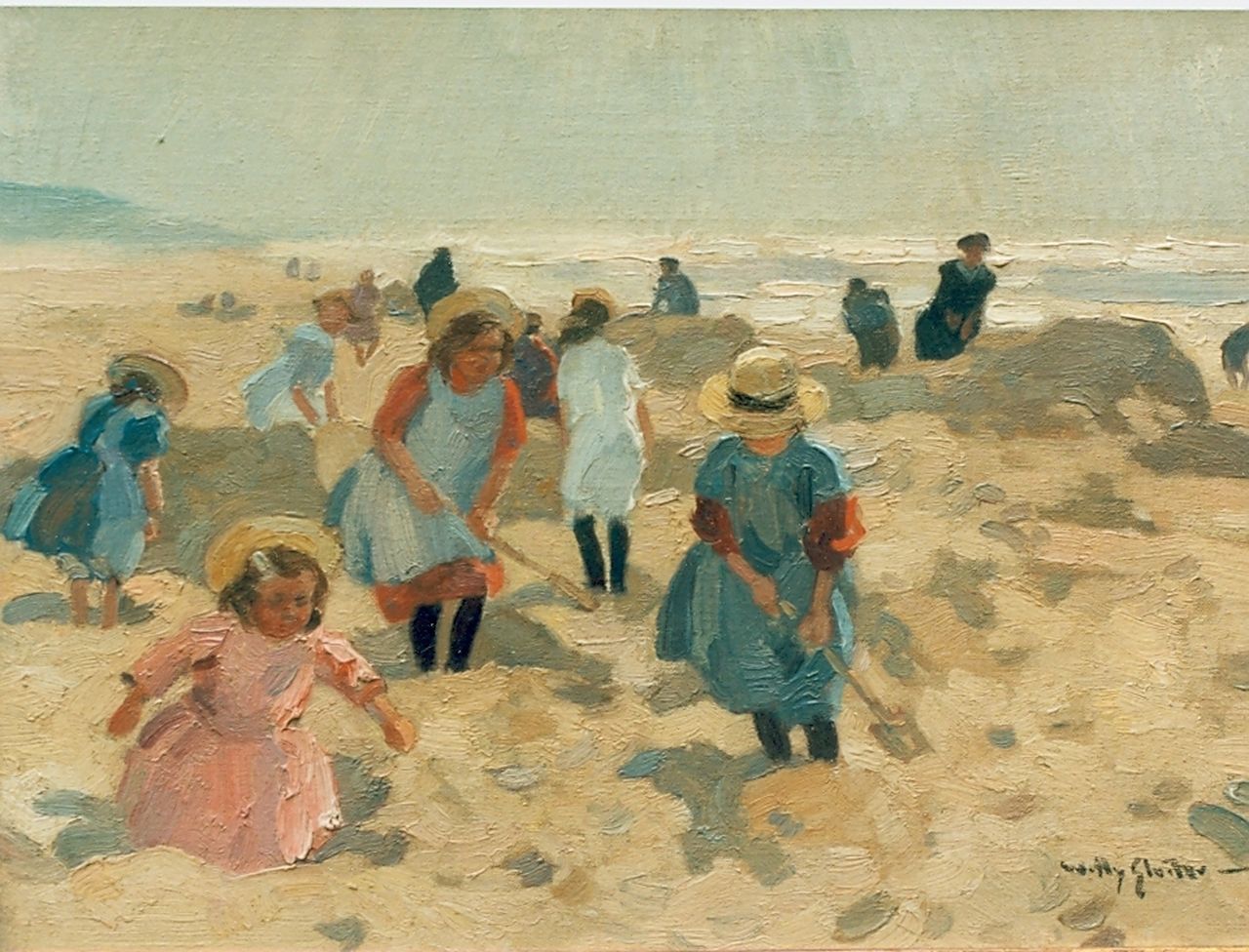 Sluiter J.W.  | Jan Willem 'Willy' Sluiter, Children playing on the beach, oil on canvas 26.5 x 36.3 cm, signed l.r.