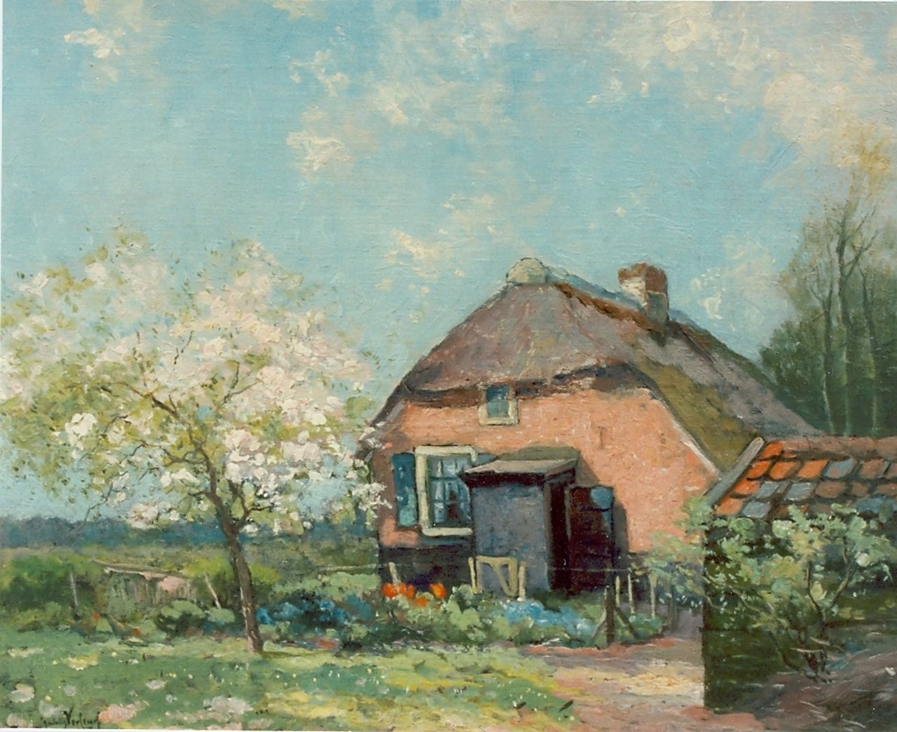 Verleur A.  | Andries Verleur, Farm in spring, oil on canvas laid down on panel 38.5 x 48.0 cm, signed l.l. and dated 1925