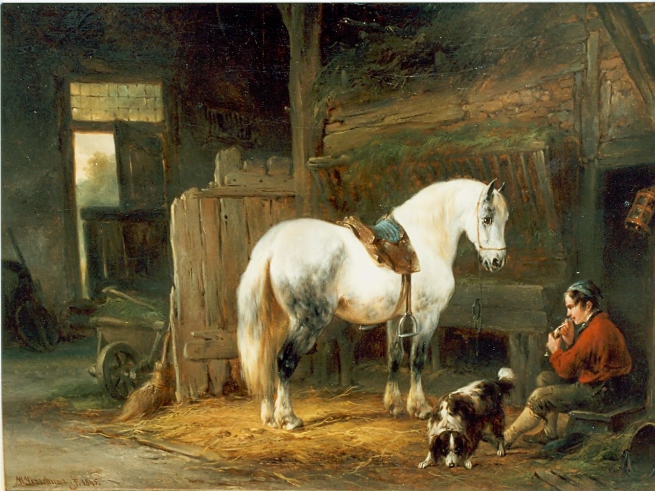 Verschuur W.  | Wouterus Verschuur, Stable interior, oil on canvas 27.0 x 35.0 cm, signed l.l. and dated 1845