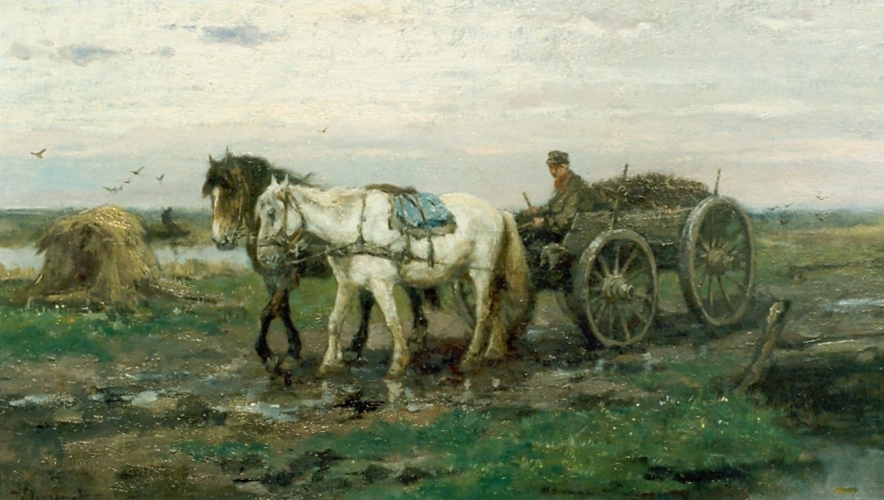 Scherrewitz J.F.C.  | Johan Frederik Cornelis Scherrewitz, Farmer with a horse-drawn cart, oil on canvas 31.3 x 56.0 cm, signed l.l.