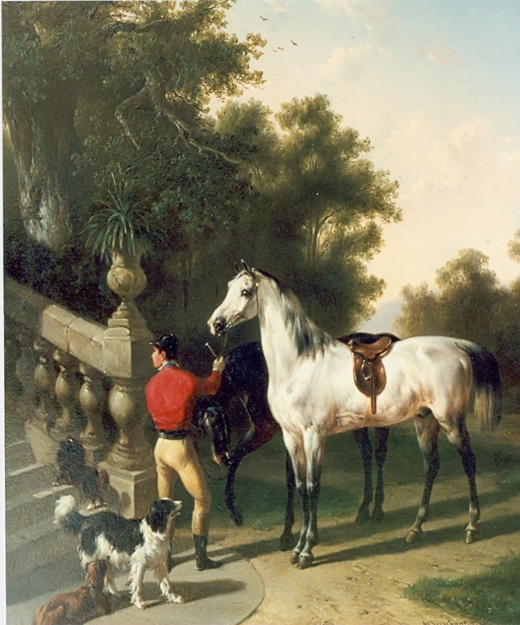 Verschuur W.  | Wouterus Verschuur, Horsemen and horses, oil on panel 34.0 x 29.5 cm, signed l.r. and dated 1887