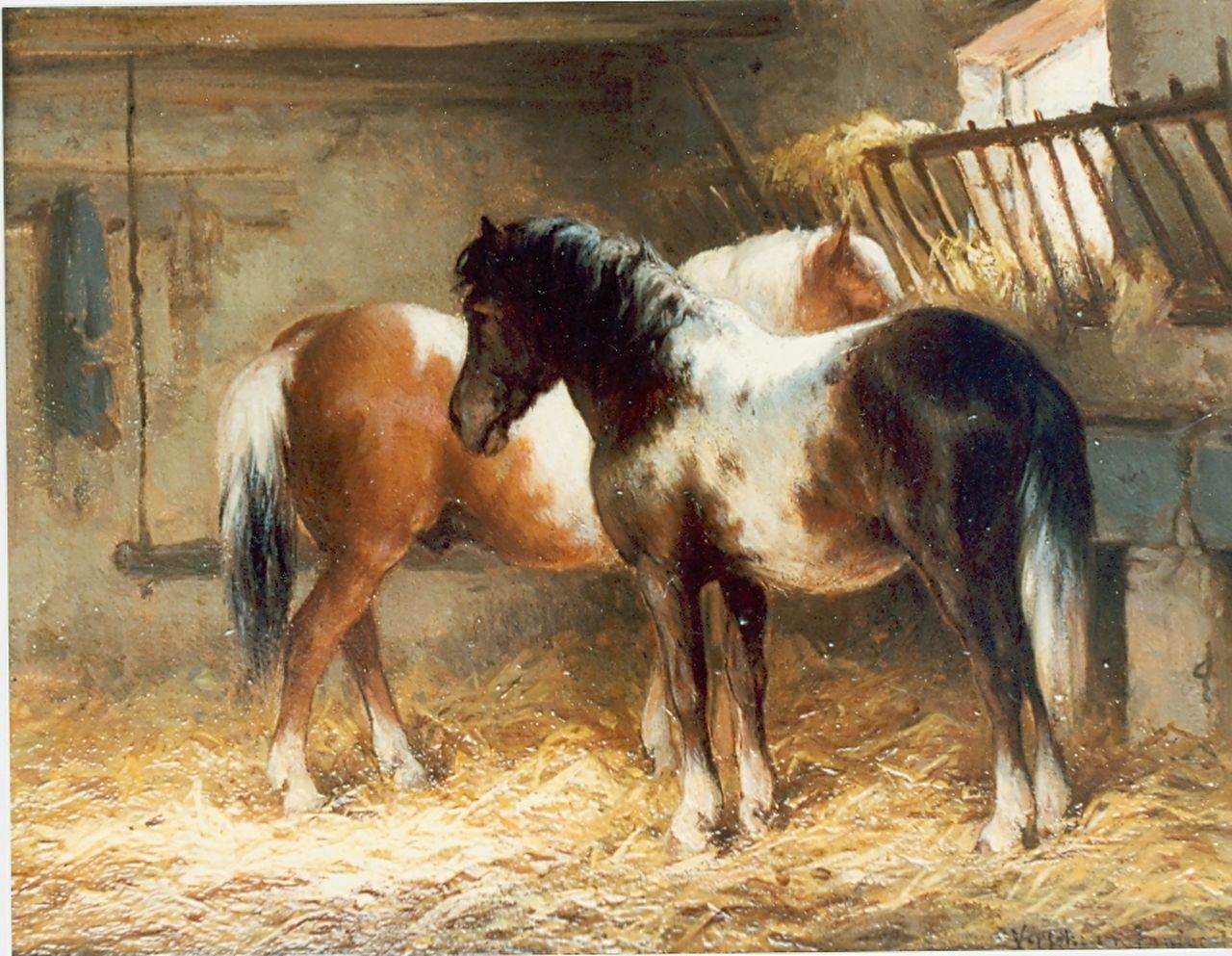 Verschuur jr. W.  | Wouter Verschuur jr., Horses in a stable, oil on panel 15.0 x 20.0 cm, signed l.r.