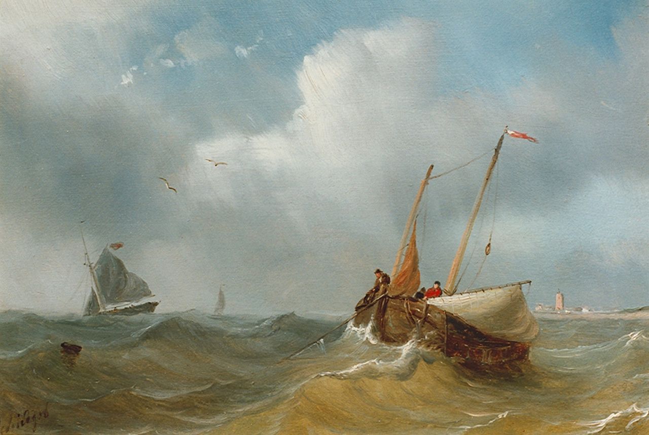Schiedges P.P.  | Petrus Paulus Schiedges, Moored 'bomschuit', oil on panel 16.2 x 22.8 cm, signed l.l.