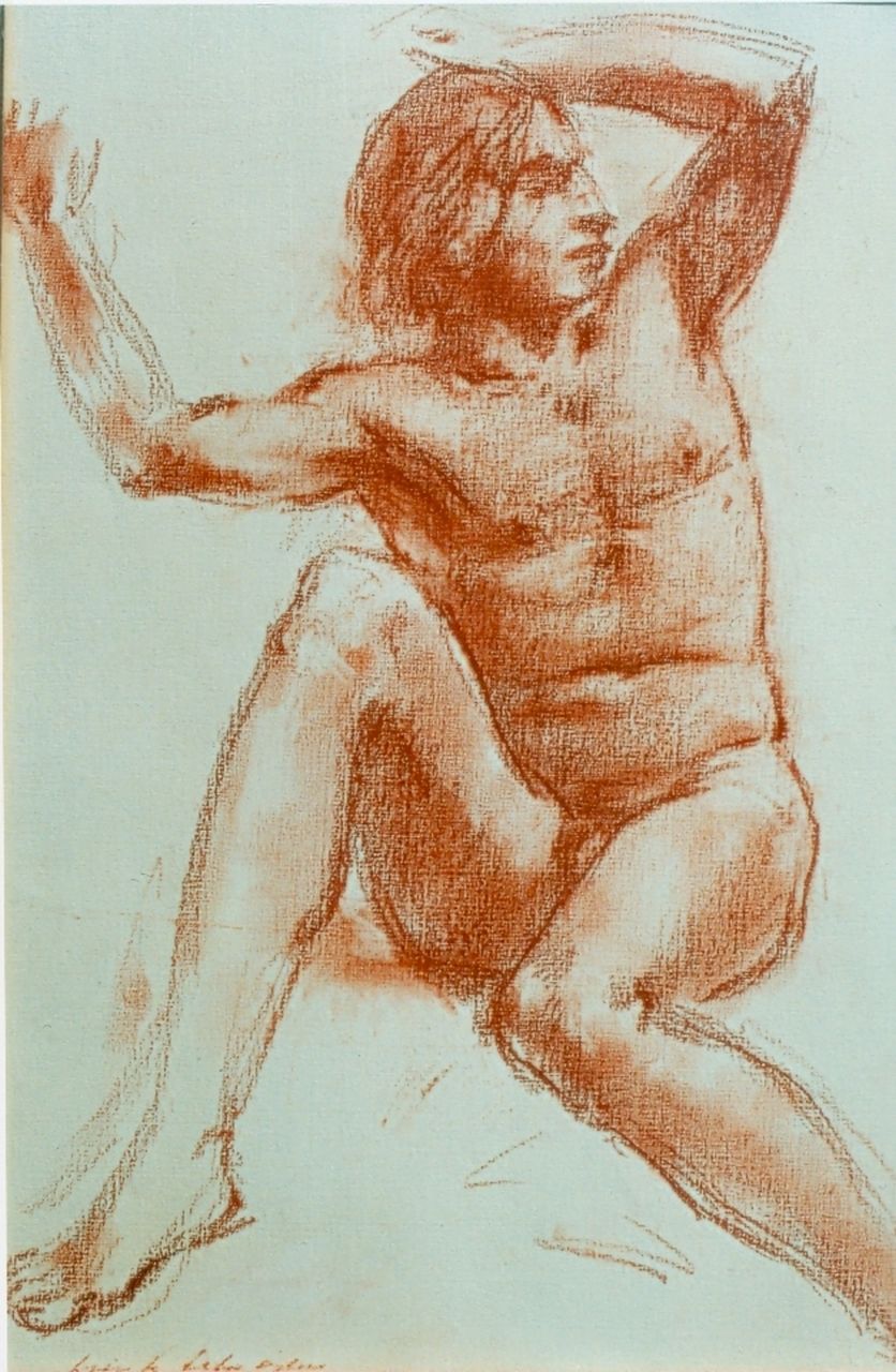 Schröder S.C.  | 'Sierk' Carl Schröder, Male nude, red chalk on paper 42.0 x 30.0 cm, signed l.l.