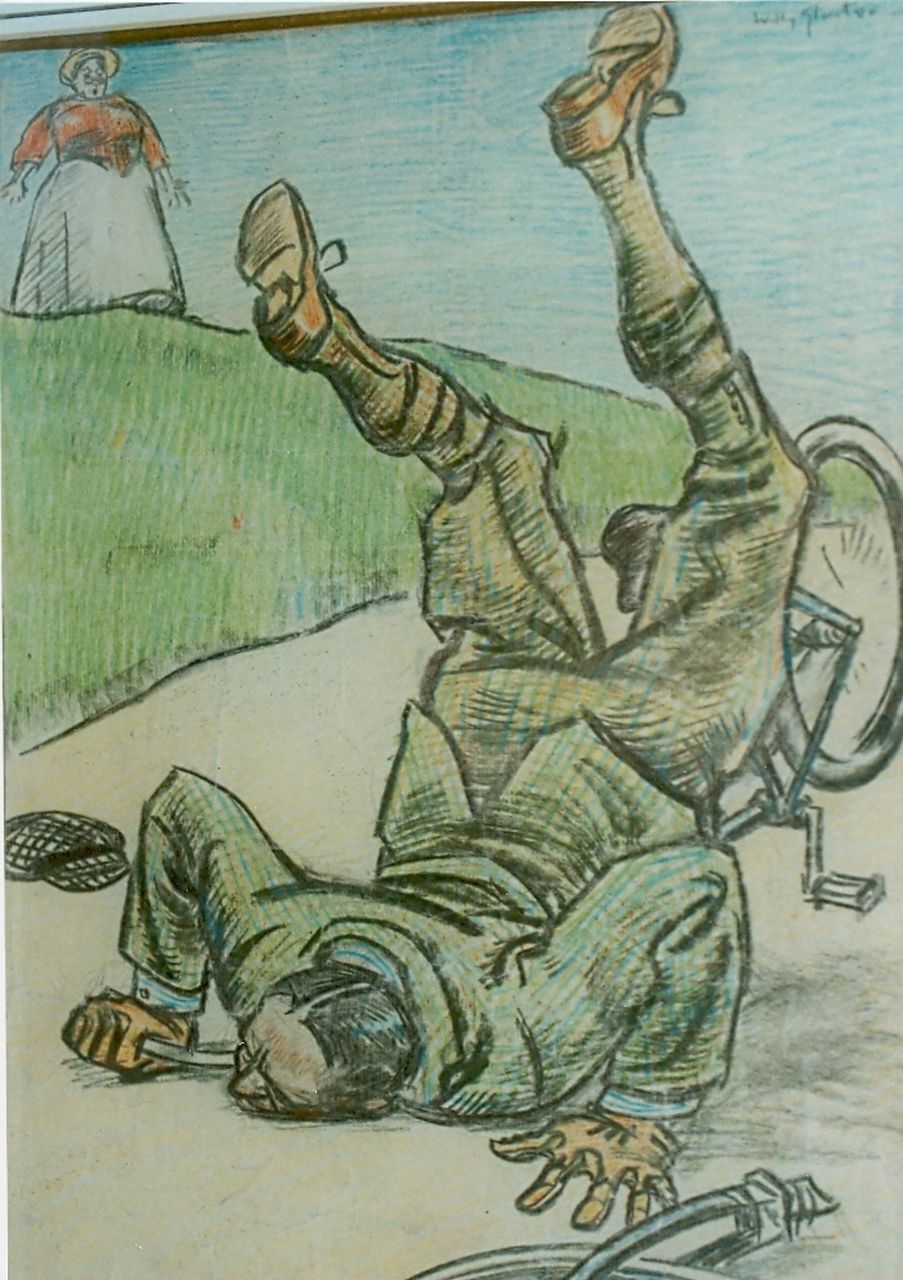 Sluiter J.W.  | Jan Willem 'Willy' Sluiter, An accident, chalk on paper 41.0 x 32.0 cm, signed u.r. and Dated 1916