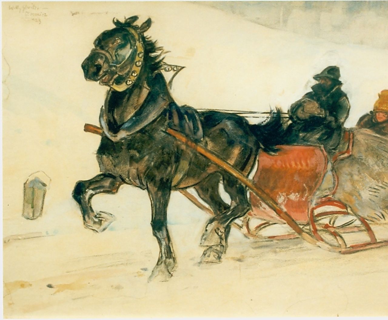 Sluiter J.W.  | Jan Willem 'Willy' Sluiter, St. Moritz, 1910, chalk on paper 32.0 x 41.0 cm, signed u.r.
