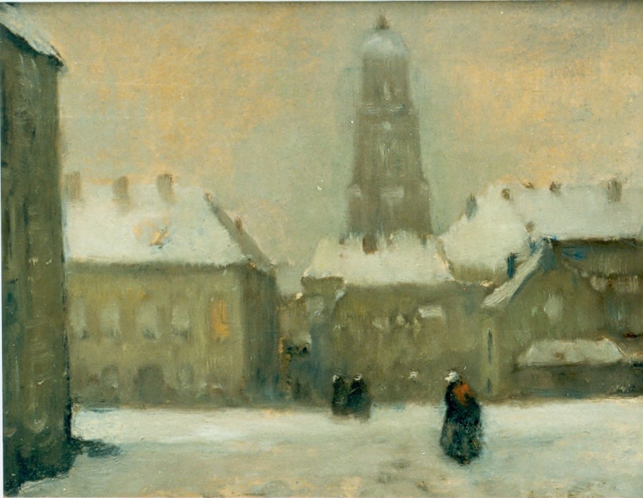 Soest L.W. van | 'Louis' Willem van Soest, City view in winter, oil on board 29.0 x 36.0 cm, signed l.r.