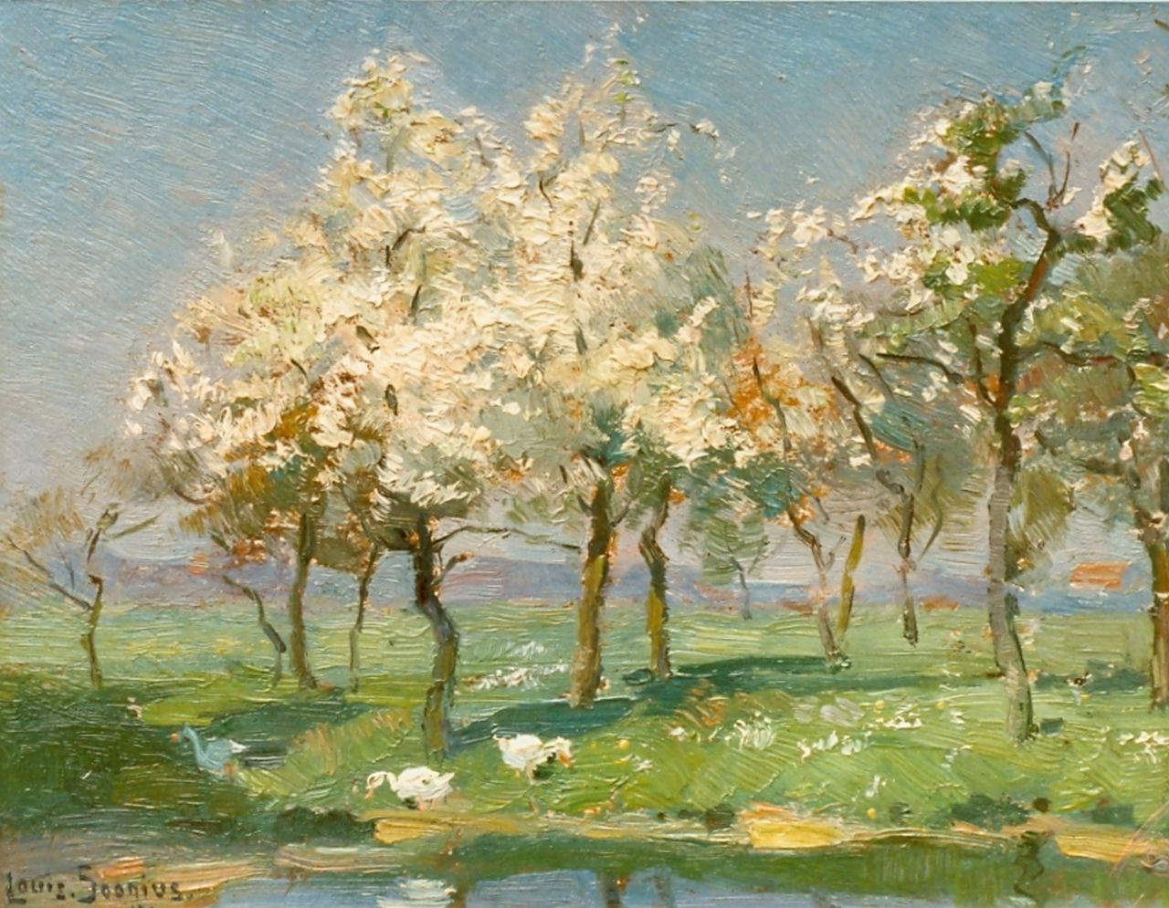 Soonius L.  | Lodewijk 'Louis' Soonius, Orchard in spring, oil on panel 17.9 x 14.1 cm, signed l.l. and dated 1921