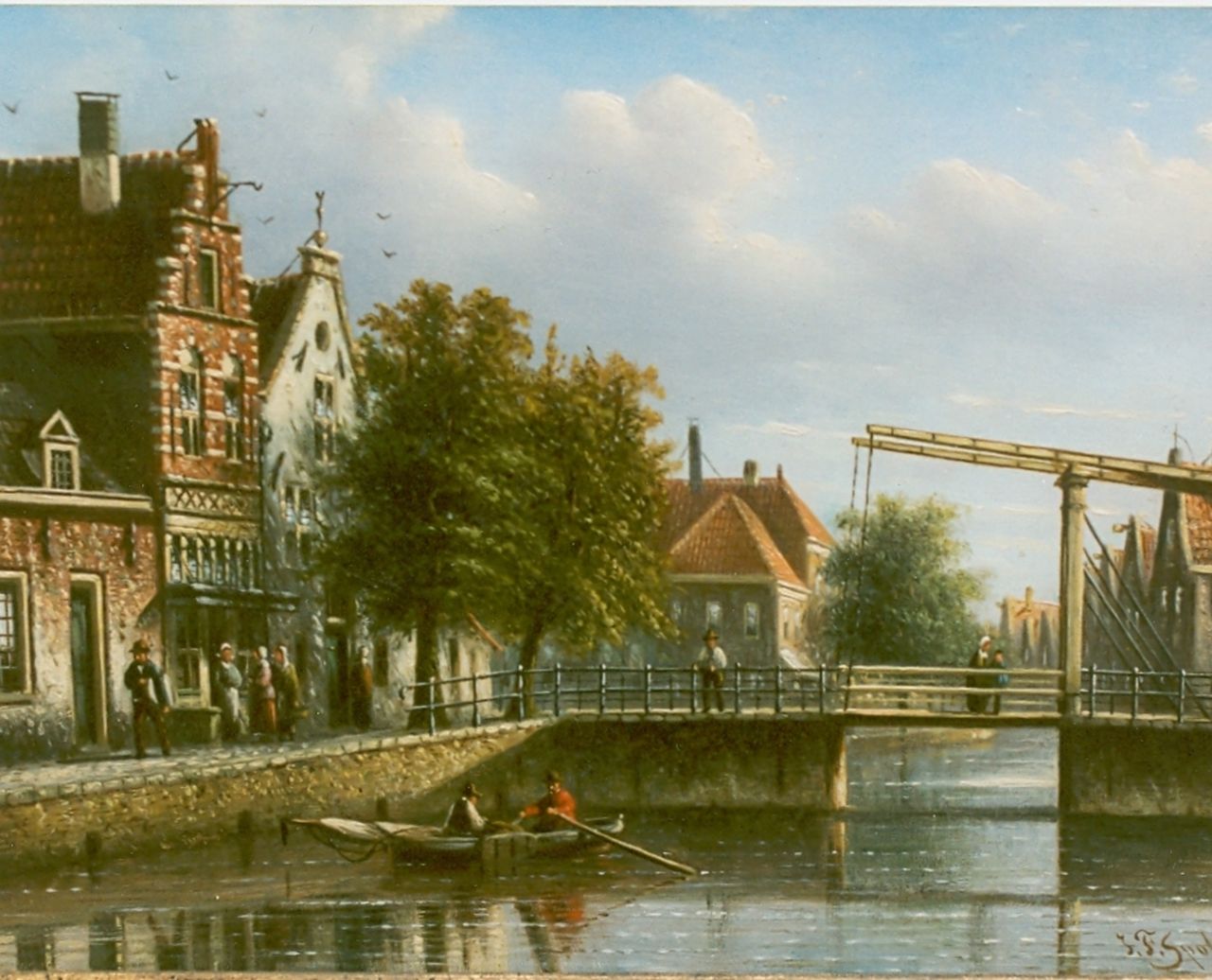 Spohler J.F.  | Johannes Franciscus Spohler, City view with draw-bridge, oil on panel 15.5 x 20.8 cm, signed l.r.