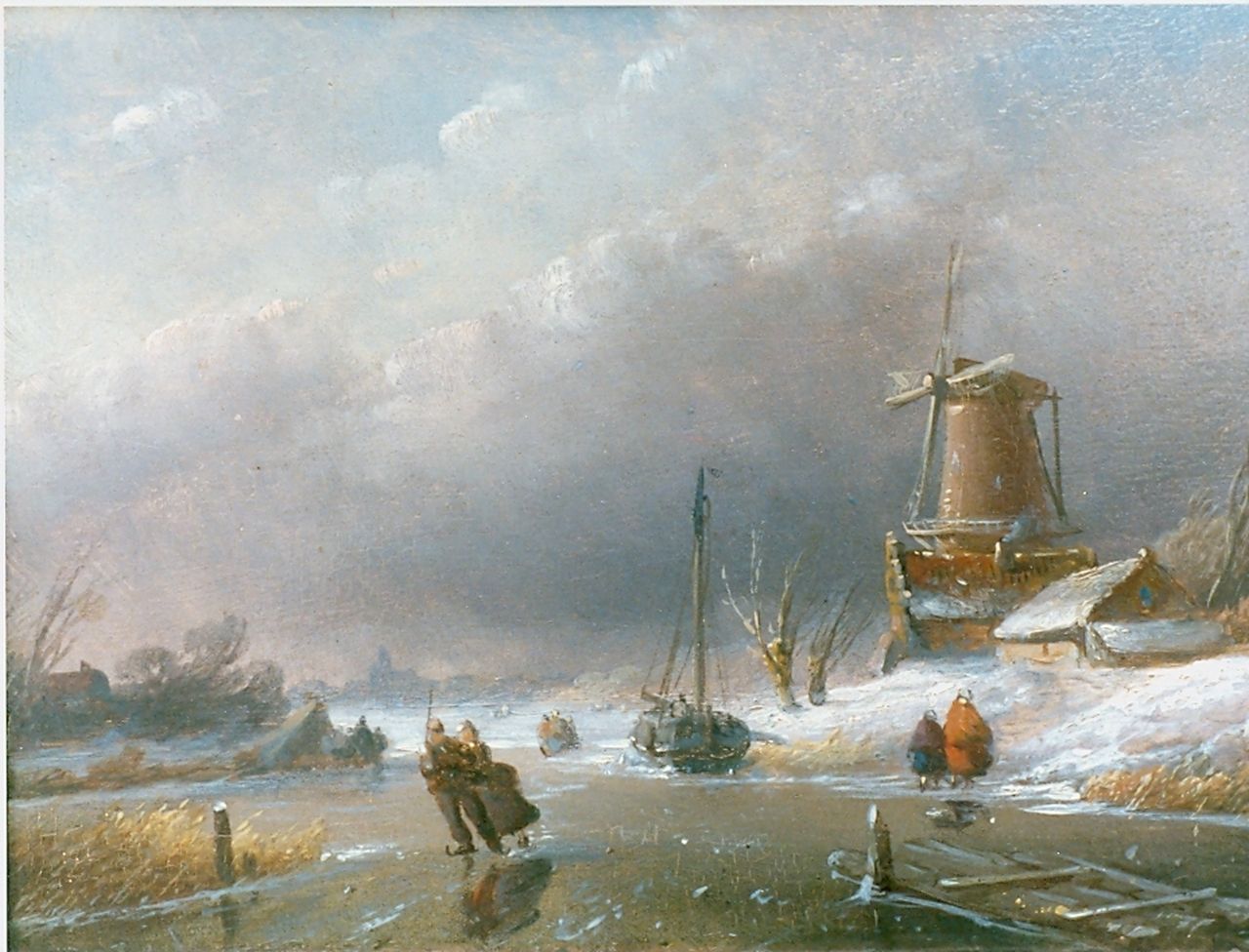 Spohler J.J.  | Jan Jacob Spohler, A winter landscape, oil on panel 15.2 x 20.5 cm, signed l.l.