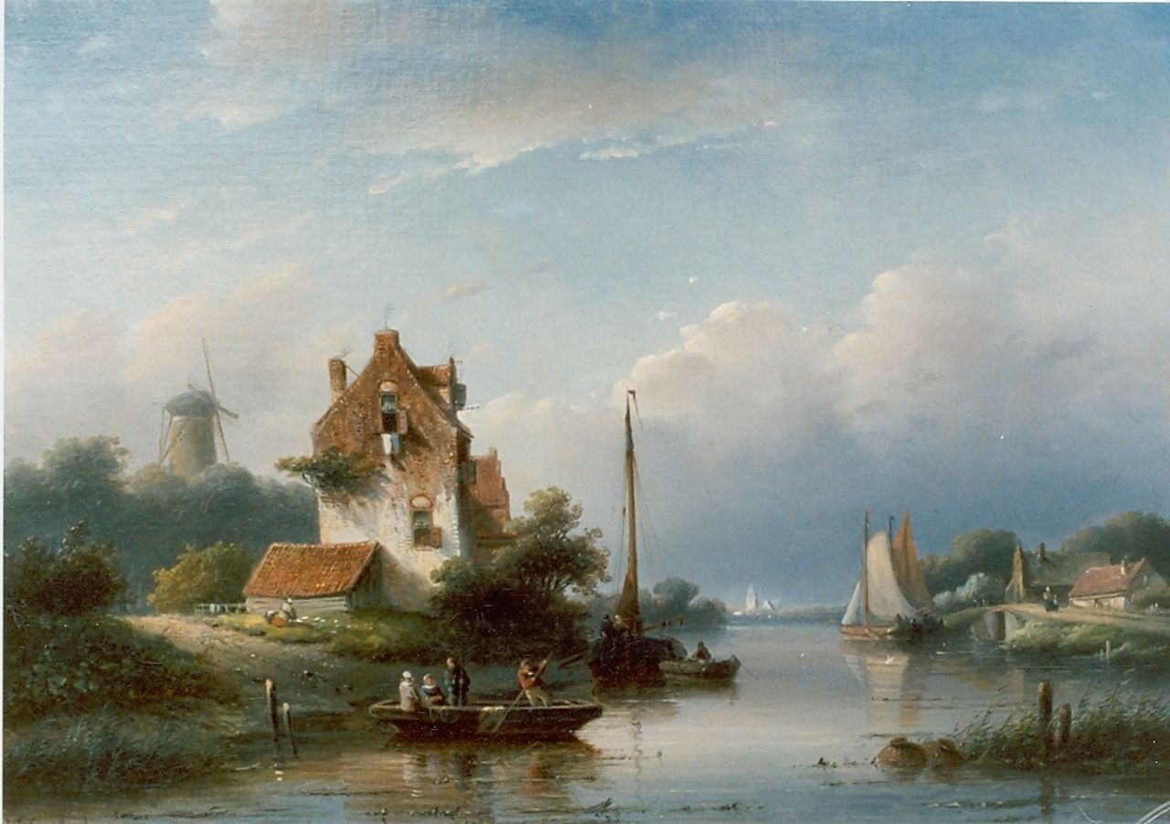 Spohler J.J.  | Jan Jacob Spohler, A river landscape in summer, oil on canvas 36.7 x 54.0 cm, signed l.l.