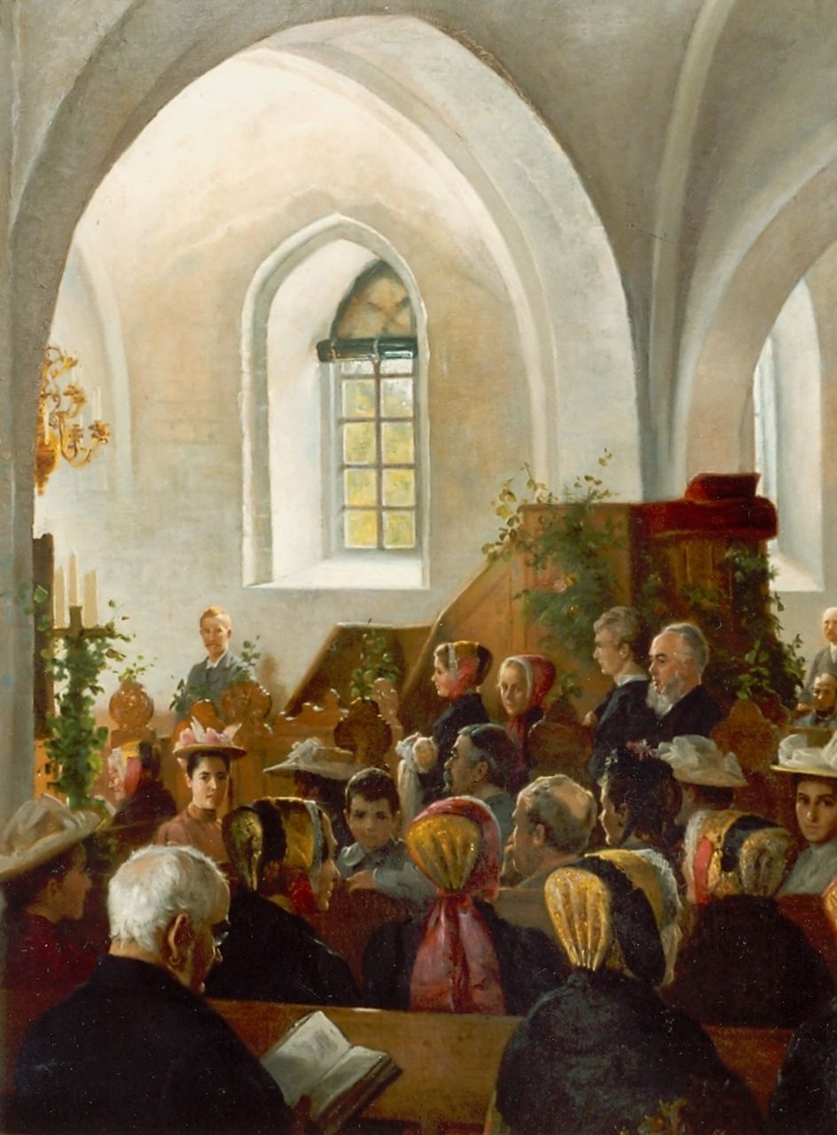Thornam L.A.V.A.  | Ludovica Anine Vilhelmine Augusta Thornam, Christening ceremony, oil on canvas 111.0 x 81.0 cm, signed l.l. and dated 1895