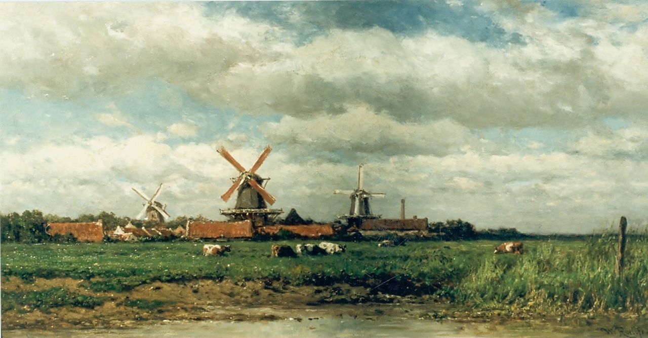 Roelofs W.  | Willem Roelofs, Polder landscape, oil on panel 35.5 x 68.5 cm, signed l.r.