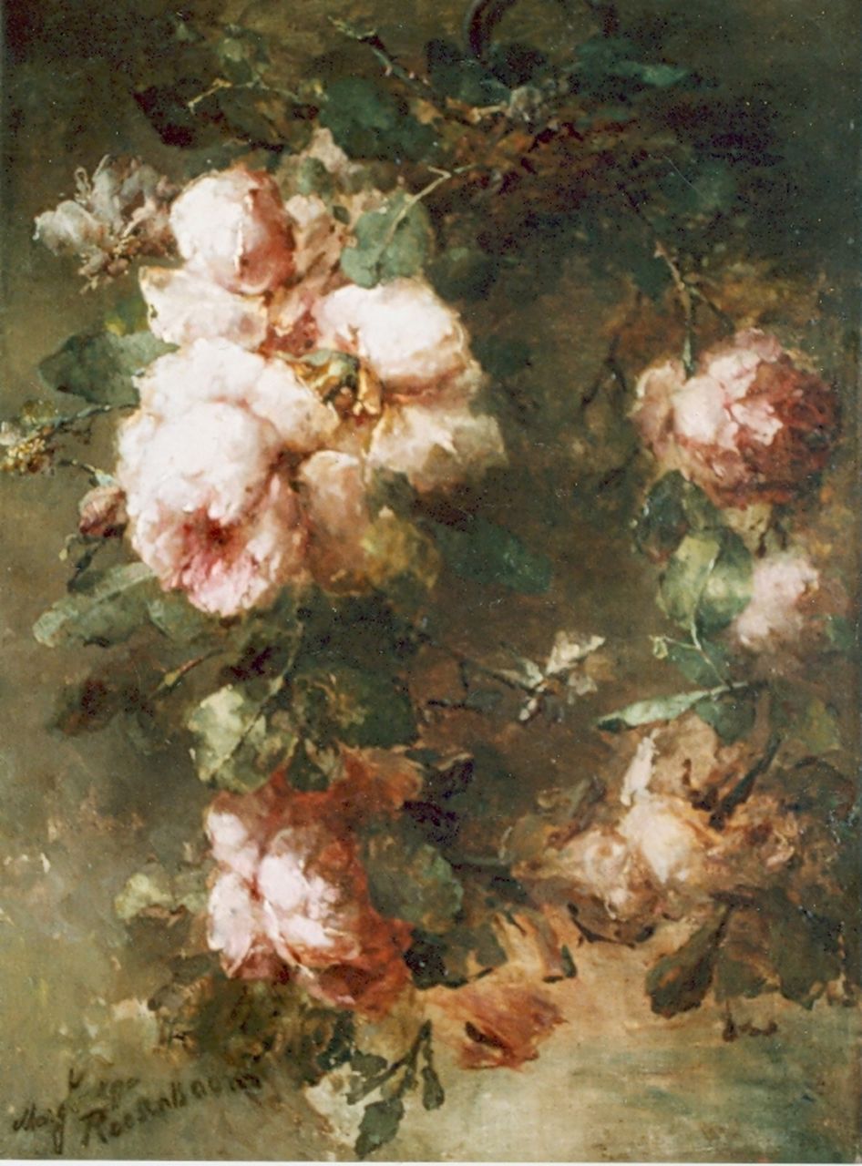 Roosenboom M.C.J.W.H.  | 'Margaretha' Cornelia Johanna Wilhelmina Henriëtta Roosenboom, Pink roses, oil on canvas 68.0 x 48.5 cm, signed l.l. and dated '90