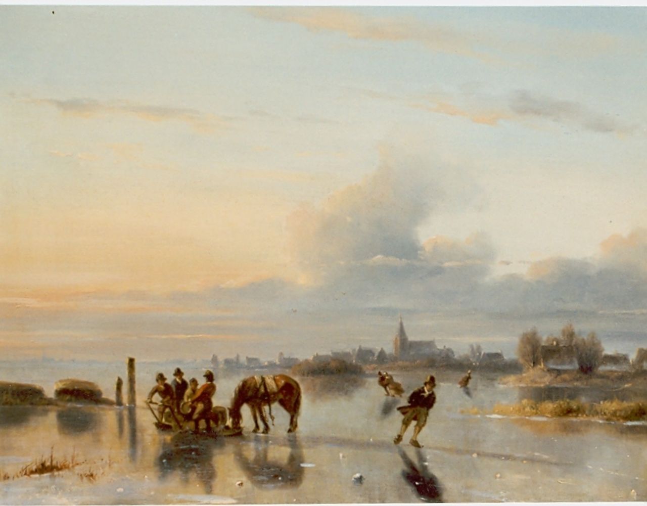 Roosenboom N.J.  | Nicolaas Johannes Roosenboom, Skaters on the ice, oil on panel 28.2 x 35.1 cm, signed l.l.