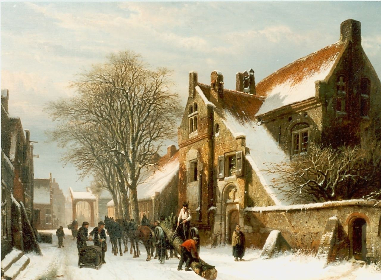 Springer C.  | Cornelis Springer, A view of Hasselt in winter, oil on canvas 46.0 x 62.0 cm, signed l.l. and dated 1862