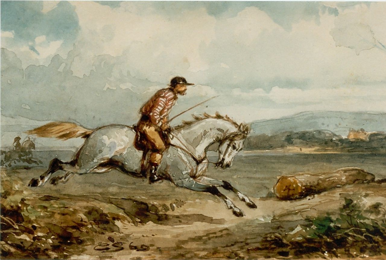 Springer C.  | Cornelis Springer, An experienced horseman, watercolour on paper 13.1 x 19.0 cm, signed l.l. and dated '60