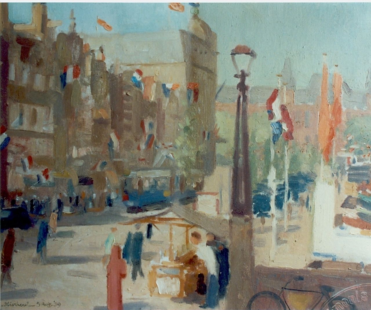 Stierhout J.A.U.  | Josephus Antonius Ubaldus 'Joop' Stierhout, 'Oranjefeest', Amsterdam, oil on canvas 40.0 x 50.0 cm, signed l.l. and dated '39