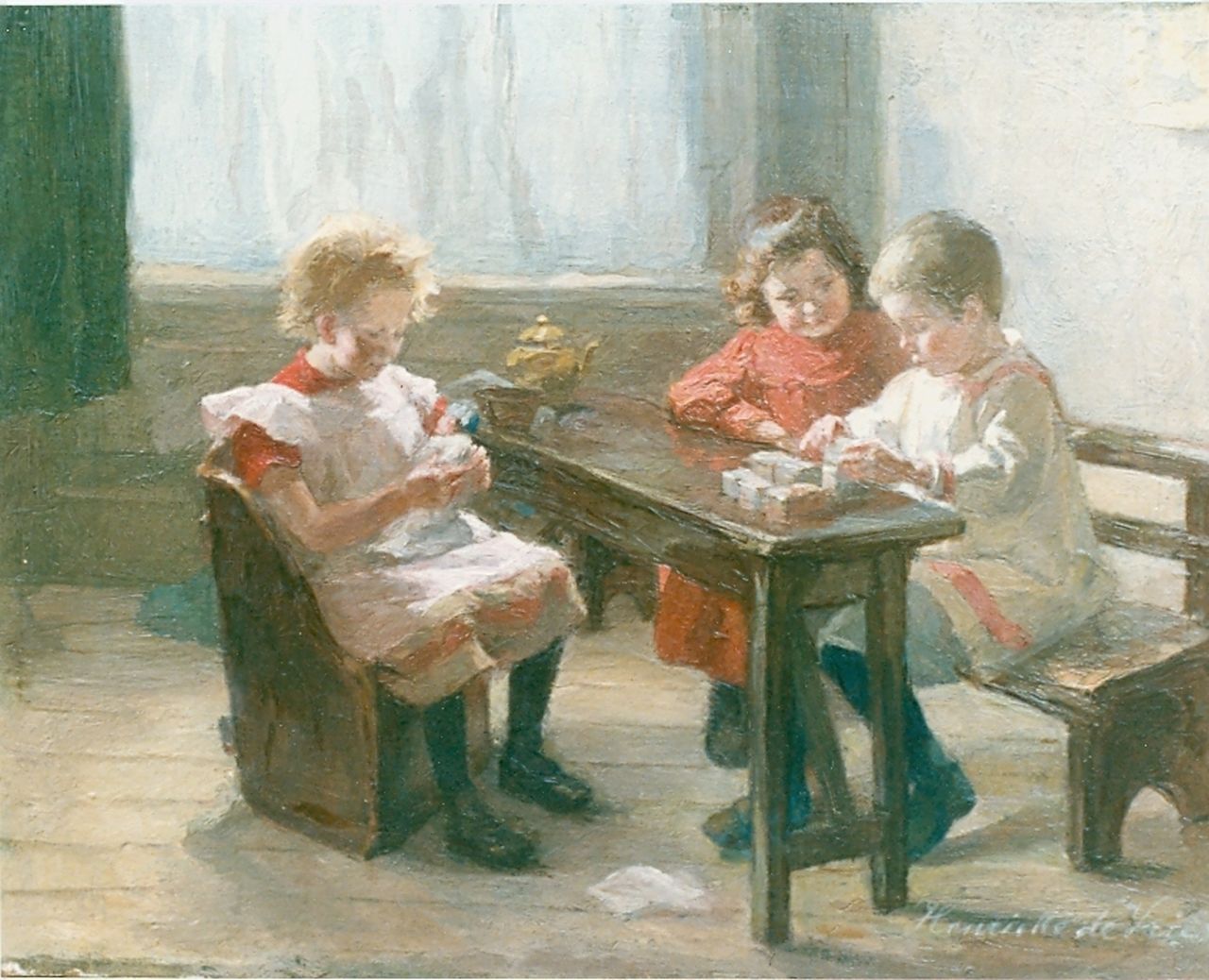 Vries S.C.H. de | Susanna Cornelia 'Henriëtte' de Vries, Children playing, oil on canvas 25.5 x 32.7 cm, signed l.r.