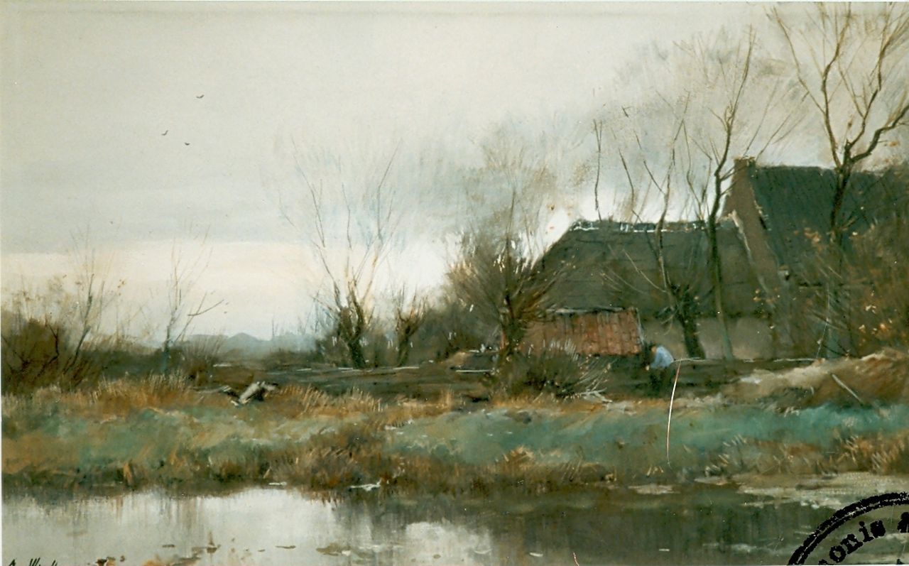 Windt Ch. van der | Christophe 'Chris' van der Windt, Farm in a landscape, watercolour on paper 37.3 x 63.0 cm, signed l.r.