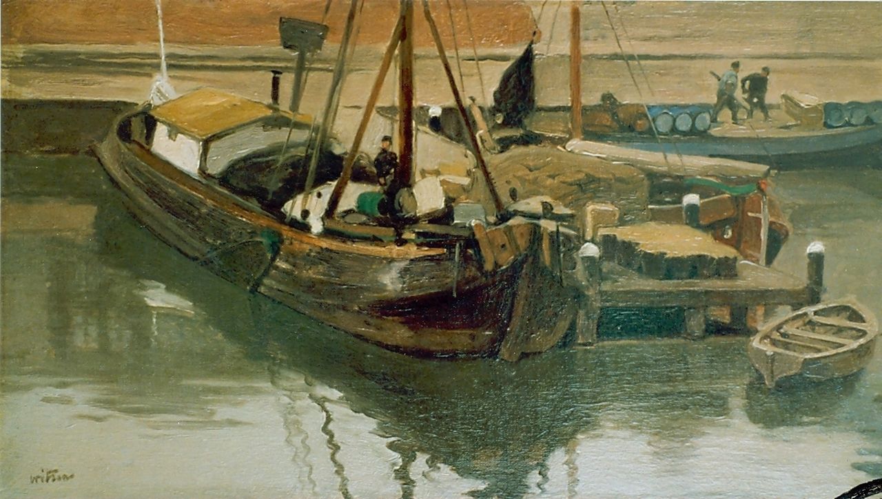 Witsen W.A.  | 'Willem' Arnold Witsen, Moored boats, oil on canvas 25.0 x 45.0 cm, signed l.l.