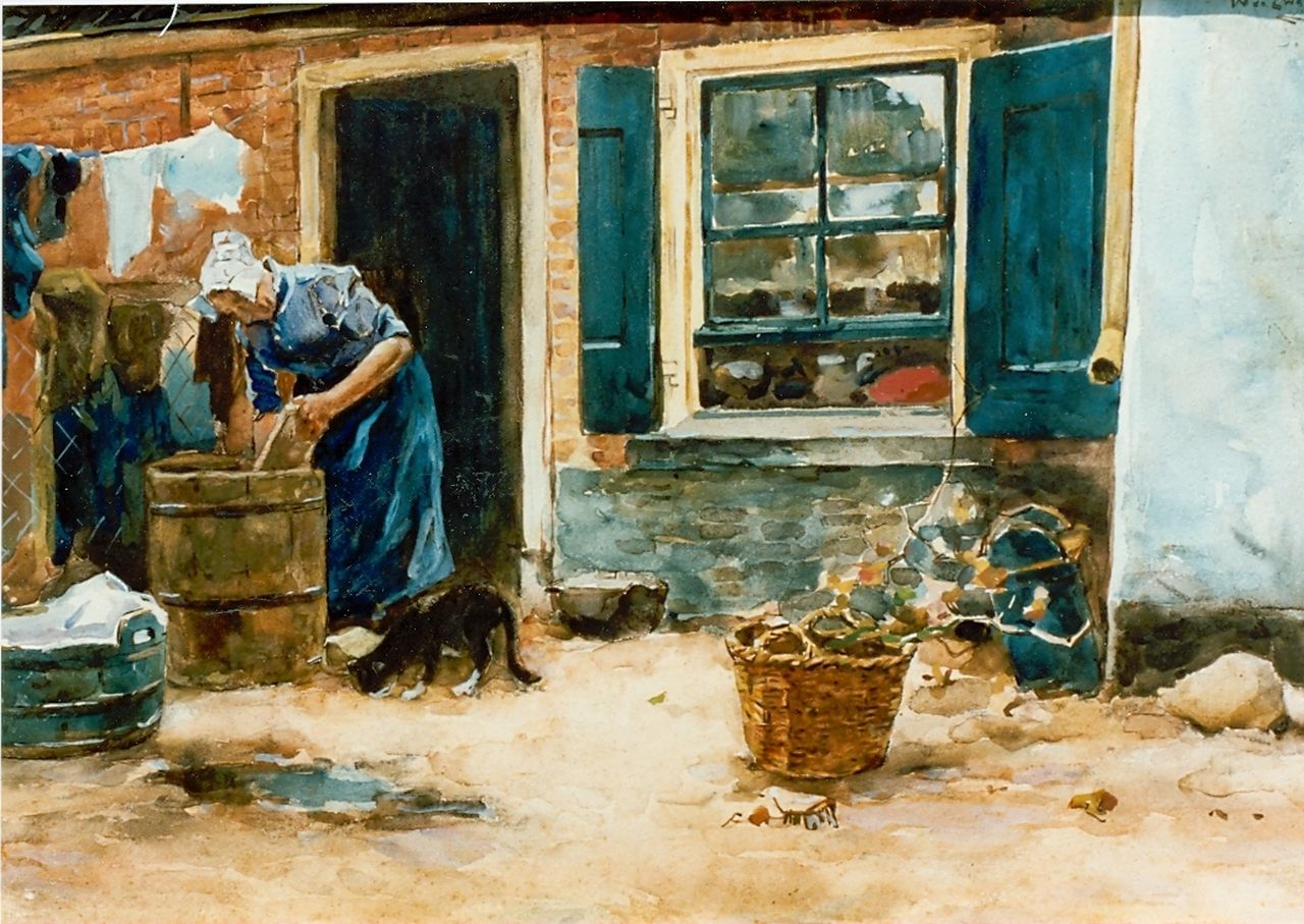 Zwart W.H.P.J. de | Wilhelmus Hendrikus Petrus Johannes 'Willem' de Zwart, Laundress, watercolour on paper 36.0 x 52.0 cm