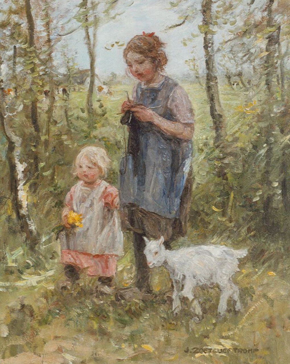 Zoetelief Tromp J.  | Johannes 'Jan' Zoetelief Tromp, Homeward bound, two children and a goat, oil on canvas 59.7 x 50.0 cm